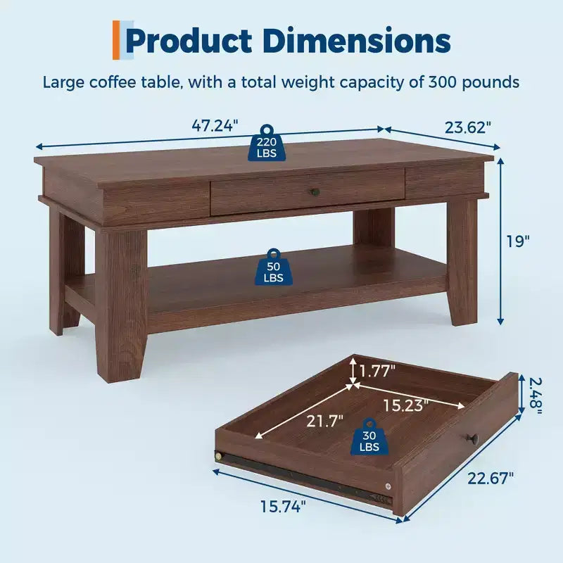 Tavolino rettangolare nero/marrone/rovere con cassetto portaoggetti