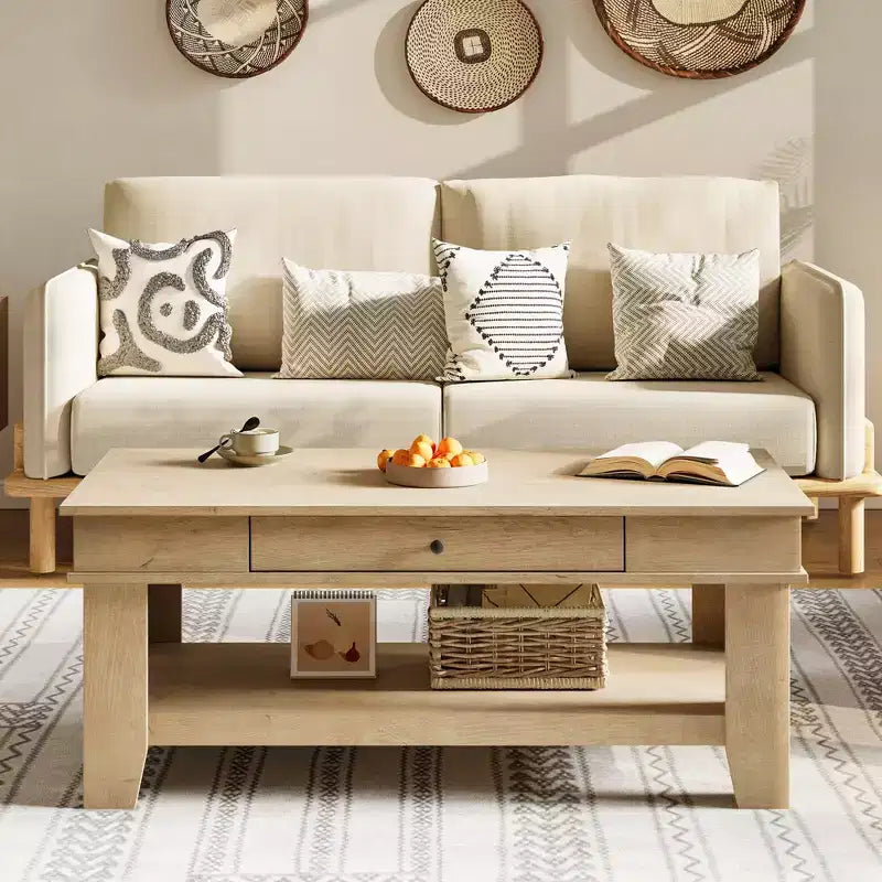 Tavolino rettangolare nero/marrone/rovere con cassetto portaoggetti
