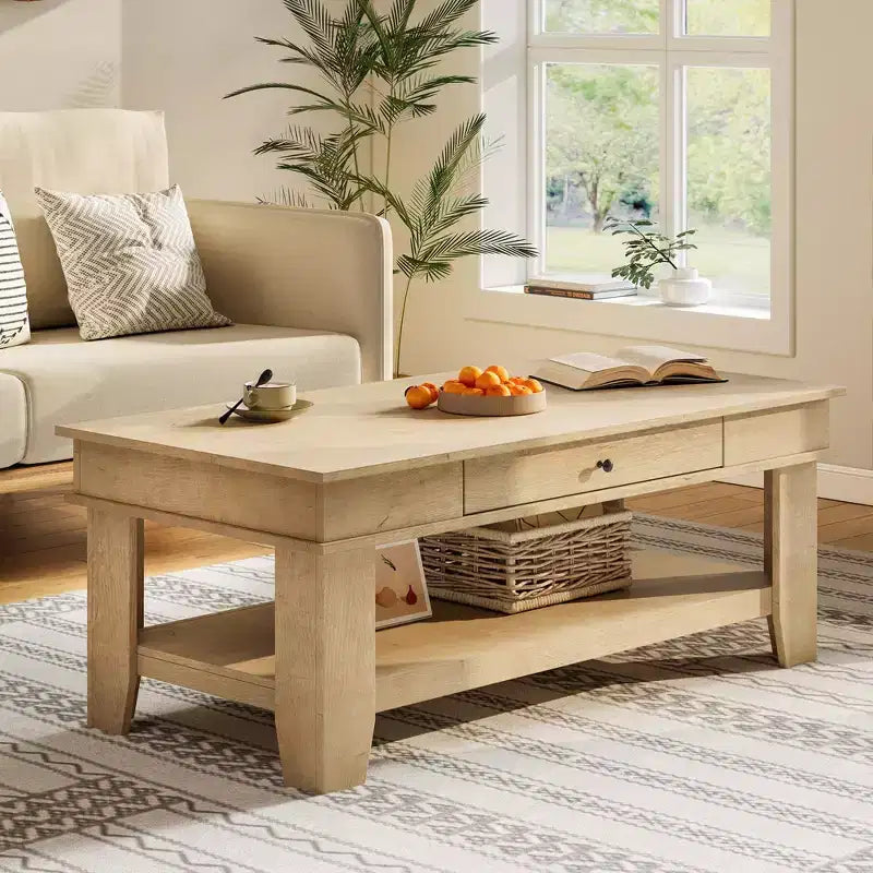 Tavolino rettangolare nero/marrone/rovere con cassetto portaoggetti