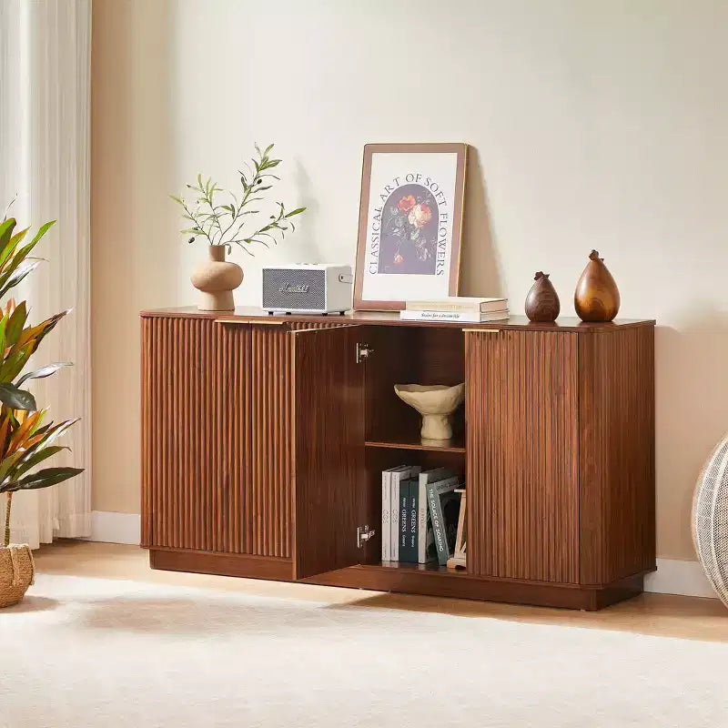 Madia da buffet marrone naturale in MDF con doppie ante, montaggio da 1 persona