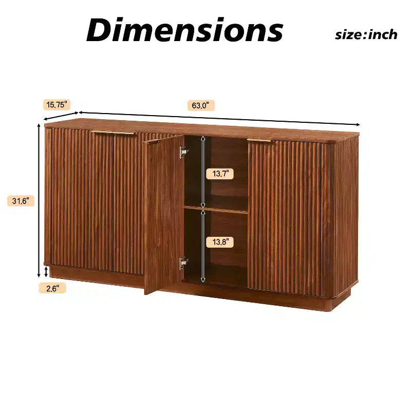 Madia da buffet marrone naturale in MDF con doppie ante, montaggio da 1 persona