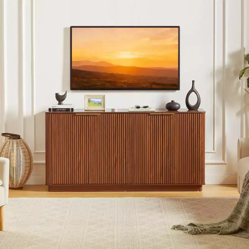 Madia da buffet marrone naturale in MDF con doppie ante, montaggio da 1 persona