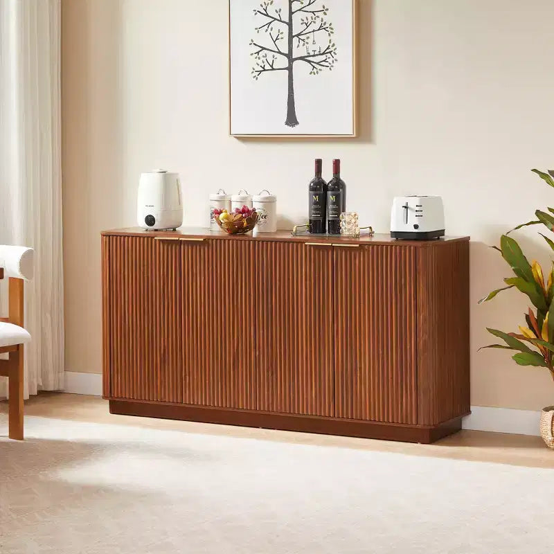 Madia da buffet marrone naturale in MDF con doppie ante, montaggio da 1 persona