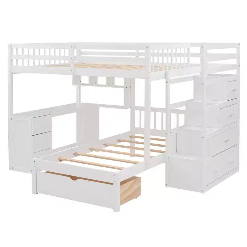 Luxystar Letto a castello moderno completo su letto singolo con scrivania, 8 cassetti e librerie