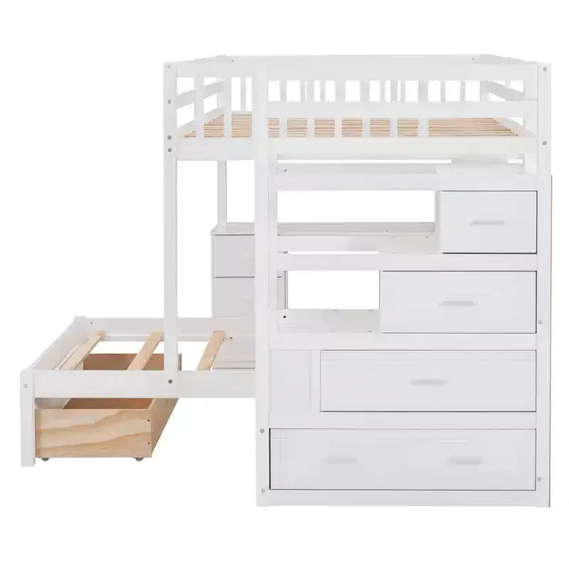 Luxystar Letto a castello moderno completo su letto singolo con scrivania, 8 cassetti e librerie
