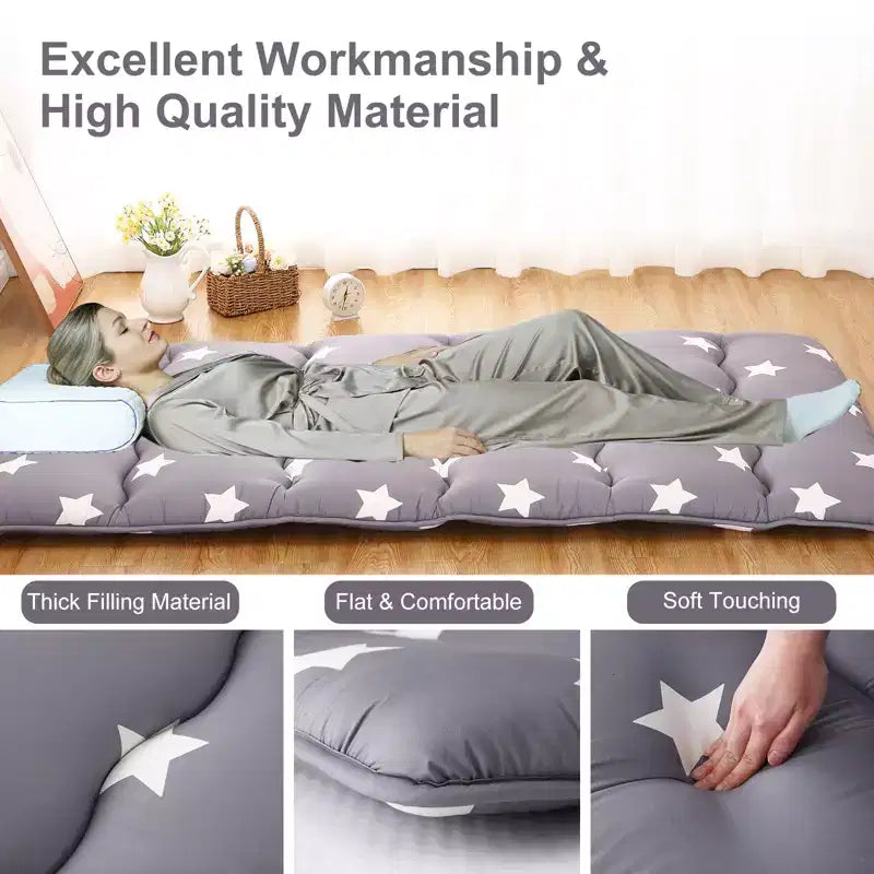 Materasso giapponese Futon arrotolabile, Materassino Tatami pieghevole e Letto portatile da terra per adulti, Stampa Stelle