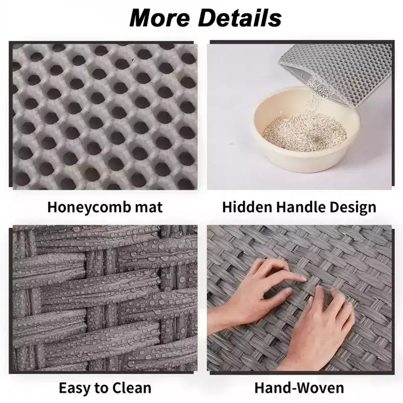 Mobile per lettiera per gatti in rattan con contenitore nascosto, mobile bagno per gatti da interno con tappetino e recinzione, elegante soluzione per lettiera da salotto