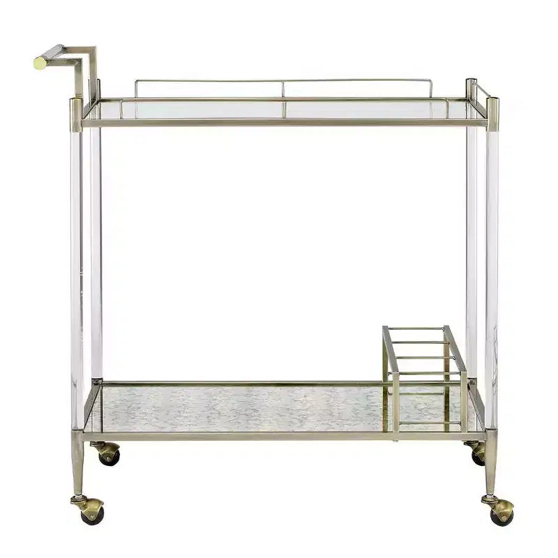 Carrello di servizio da bar antico in specchio e ottone con fili metallici, 1 persona