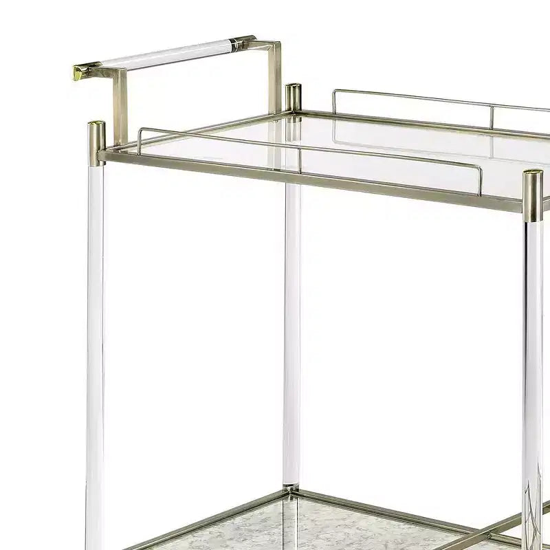 Carrello di servizio da bar antico in specchio e ottone con fili metallici, 1 persona