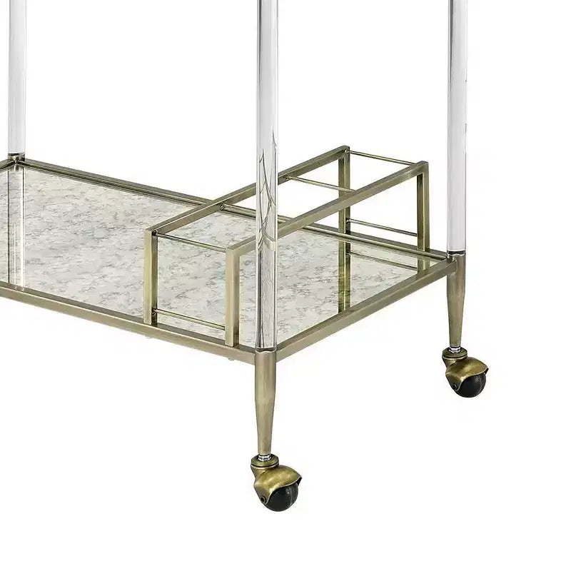Carrello di servizio da bar antico in specchio e ottone con fili metallici, 1 persona