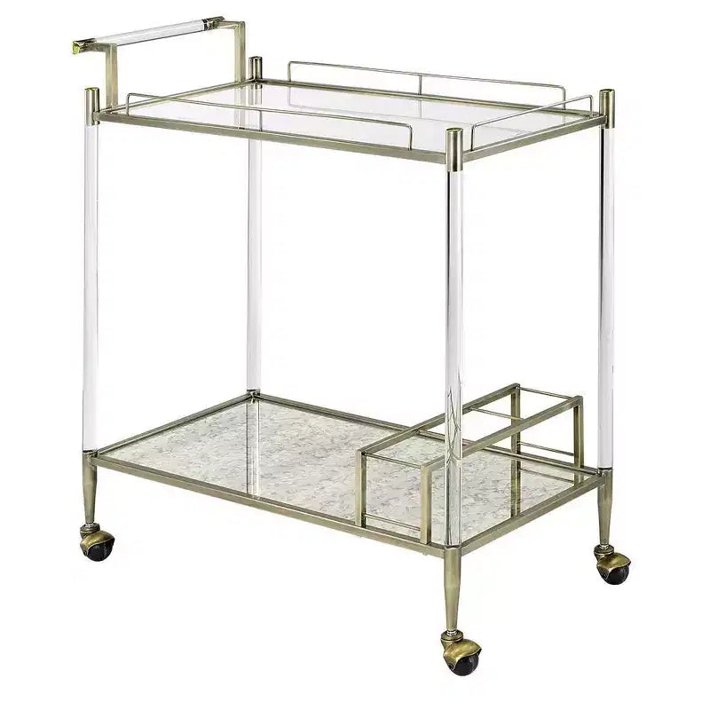Carrello di servizio da bar antico in specchio e ottone con fili metallici, 1 persona