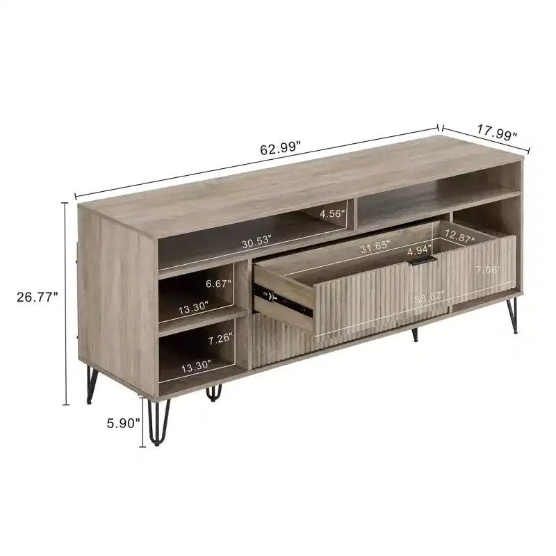 Mobile TV da 63" per TV fino a 60", Grigio Rustico, Stile Moderno di Metà Secolo