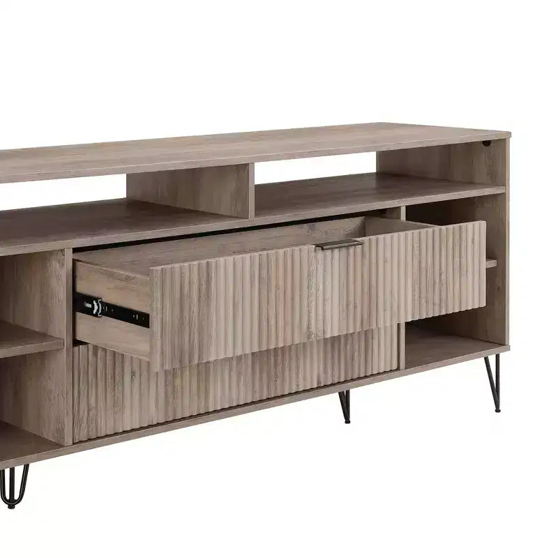 Mobile TV da 63" per TV fino a 60", Grigio Rustico, Stile Moderno di Metà Secolo