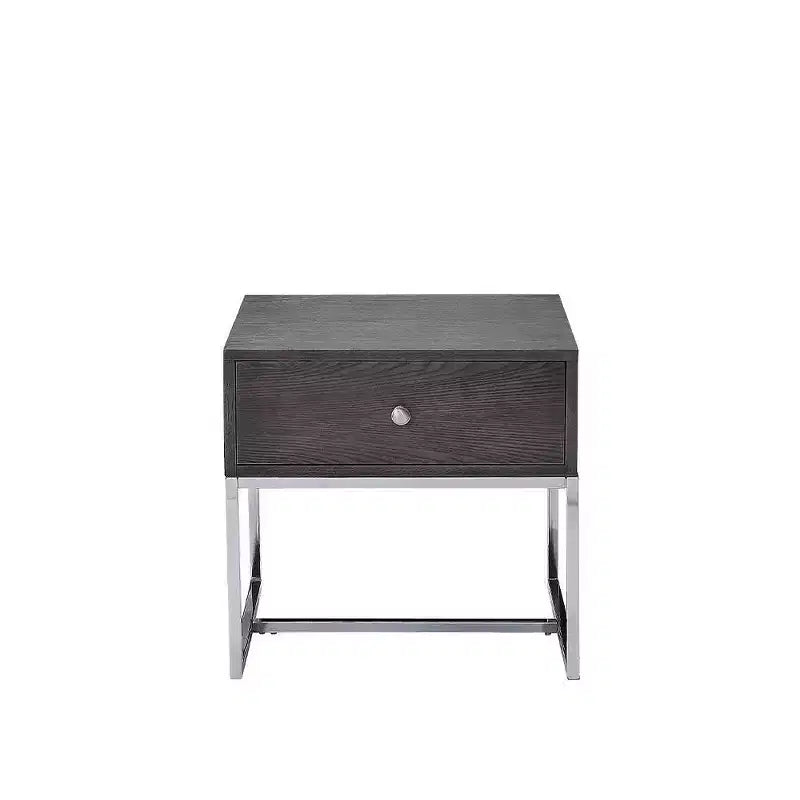 Tavolino Quadrato Grigio Rovere e Cromo per 1