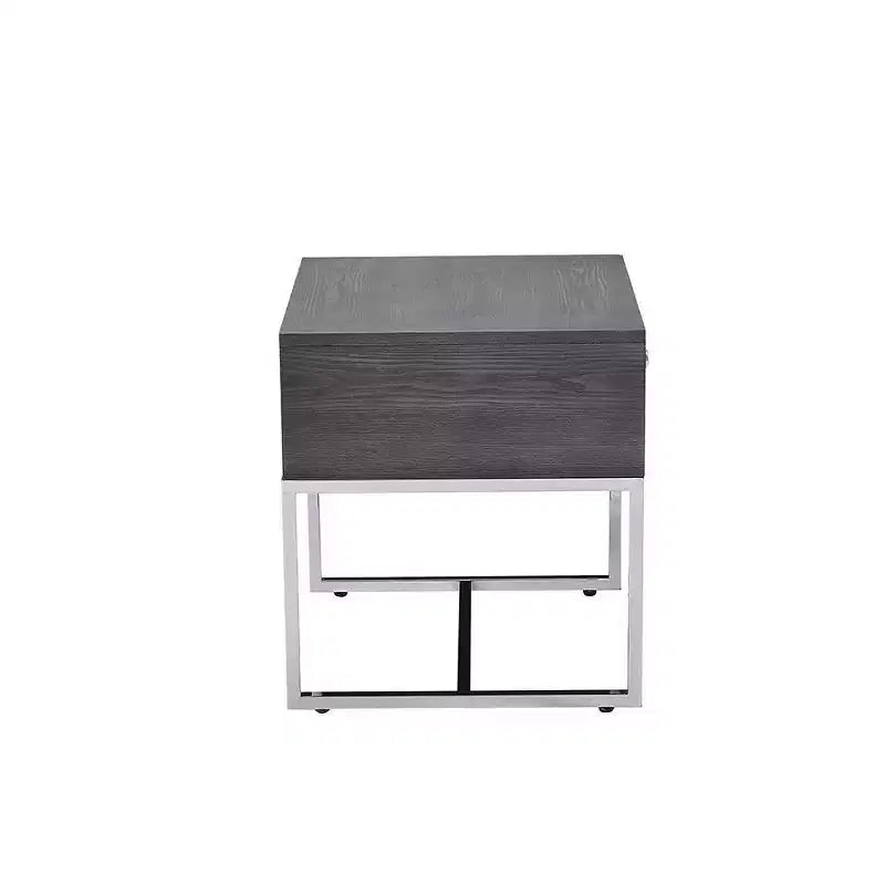 Tavolino Quadrato Grigio Rovere e Cromo per 1