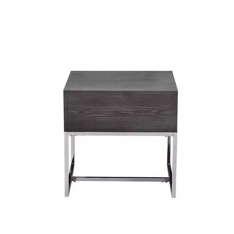 Tavolino Quadrato Grigio Rovere e Cromo per 1