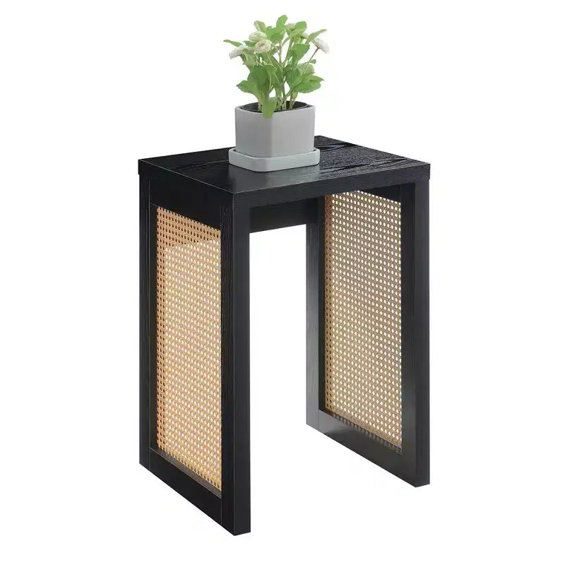 Tavolino Laterale Intrecciato Nero e Beige, Quadrato, 1 Persona