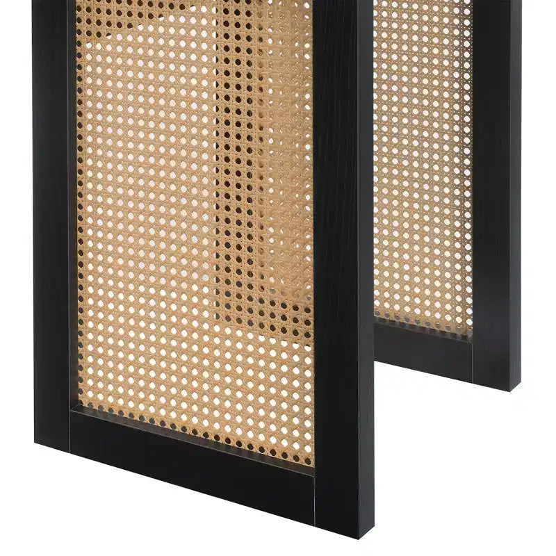Tavolino Laterale Intrecciato Nero e Beige, Quadrato, 1 Persona