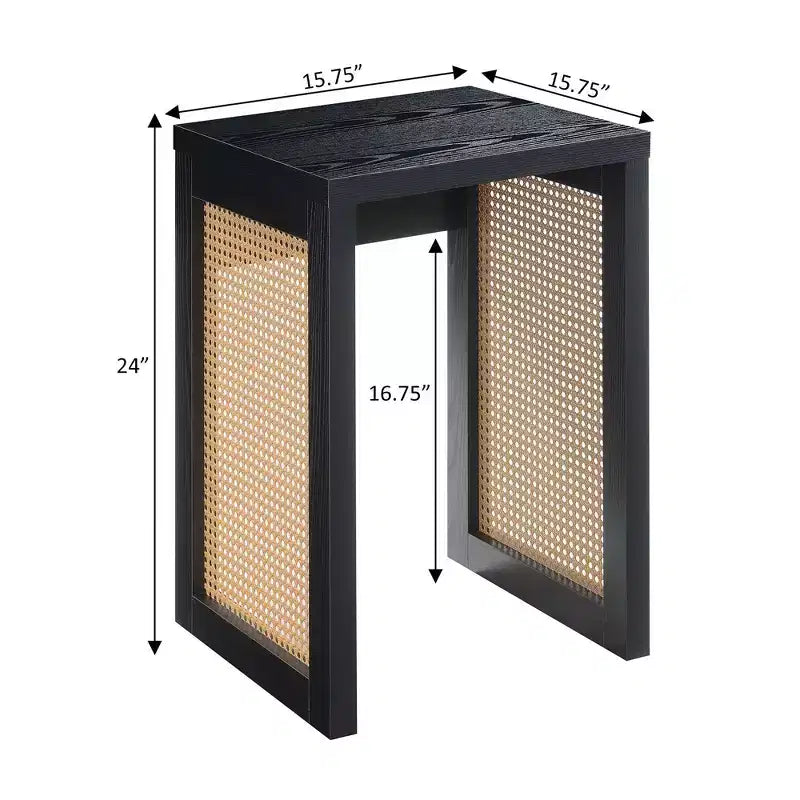 Tavolino Laterale Intrecciato Nero e Beige, Quadrato, 1 Persona