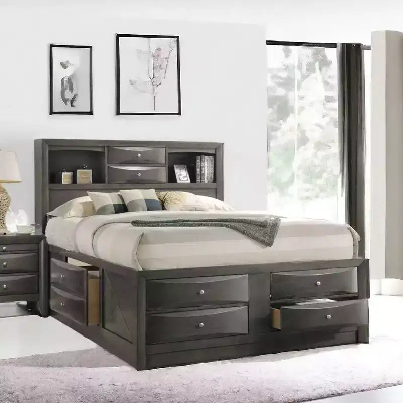 Letto matrimoniale basso nero con cassetti contenitore, 1 persona