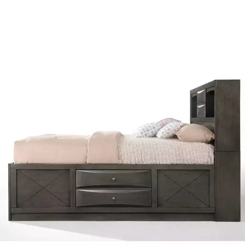 Letto matrimoniale basso nero con cassetti contenitore, 1 persona