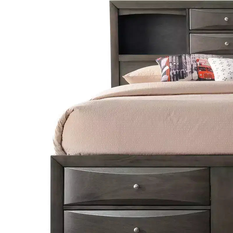 Letto matrimoniale basso nero con cassetti contenitore, 1 persona