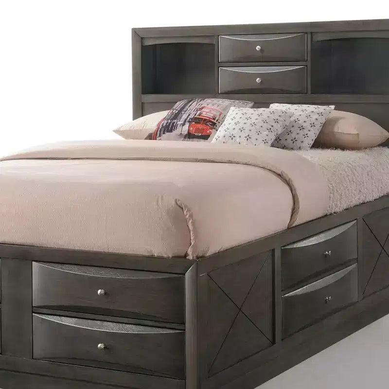 Letto matrimoniale basso nero con cassetti contenitore, 1 persona