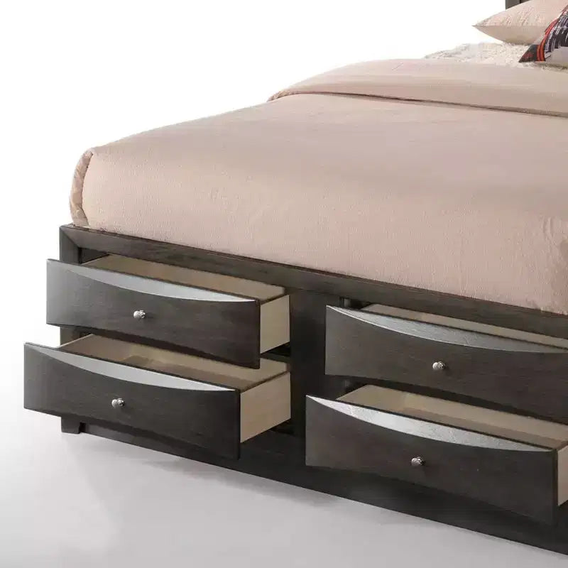 Letto matrimoniale basso nero con cassetti contenitore, 1 persona