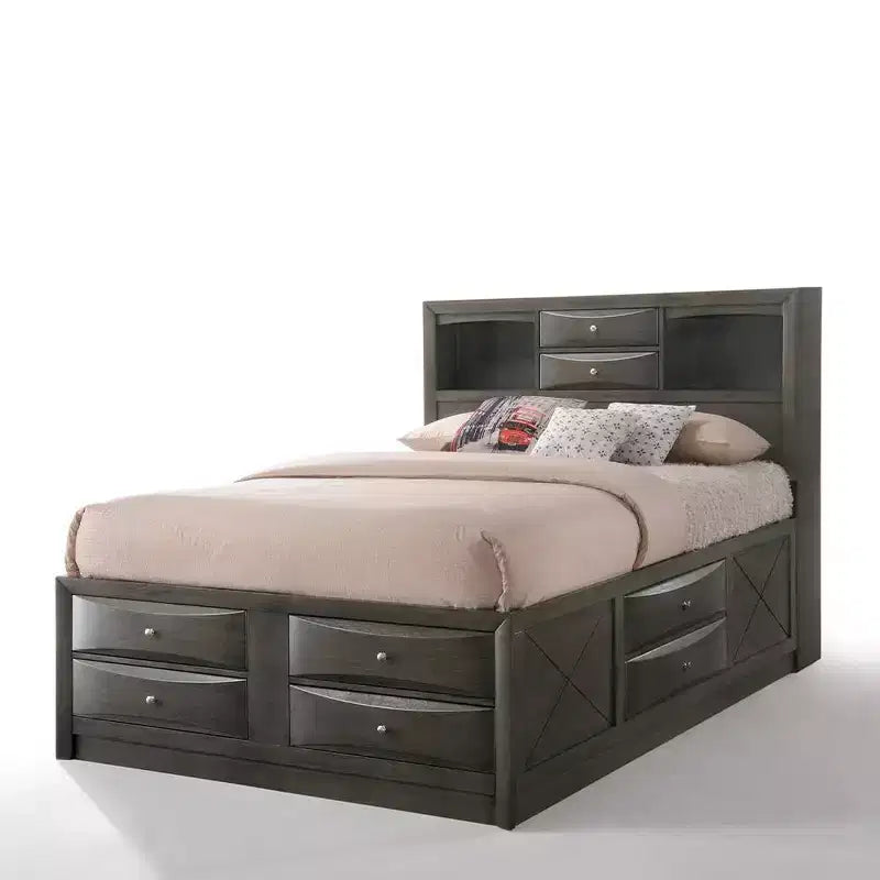 Letto matrimoniale basso nero con cassetti contenitore, 1 persona