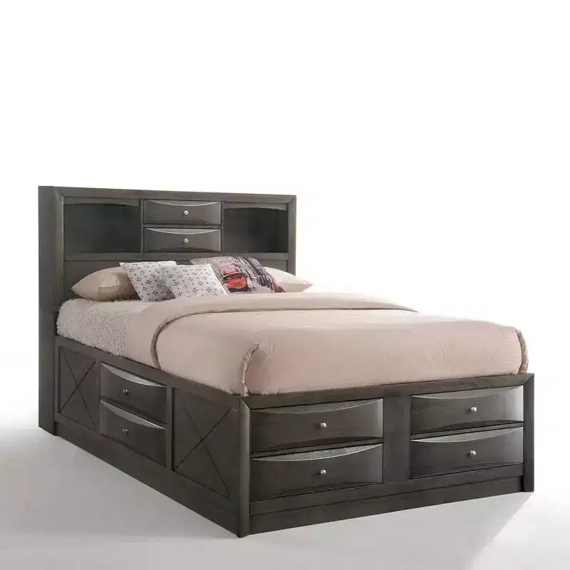 Letto matrimoniale basso nero con cassetti contenitore, 1 persona