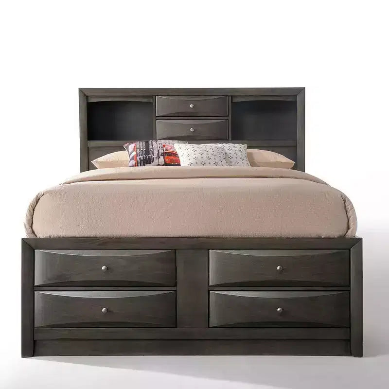 Letto matrimoniale basso nero con cassetti contenitore, 1 persona