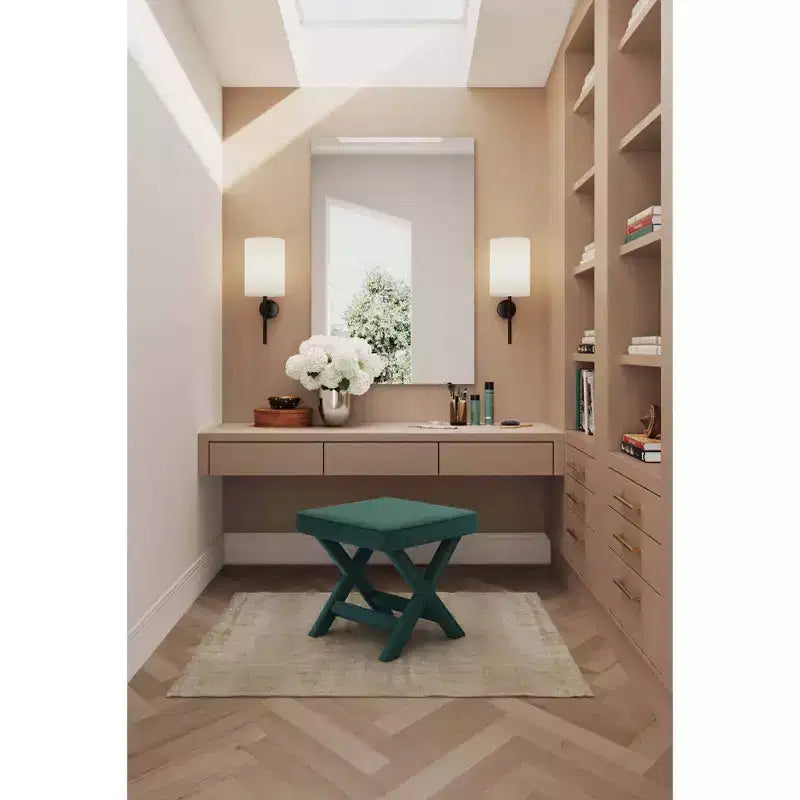 Pouf in Velluto Grigio/Verde a Quadrato, Posto Singolo