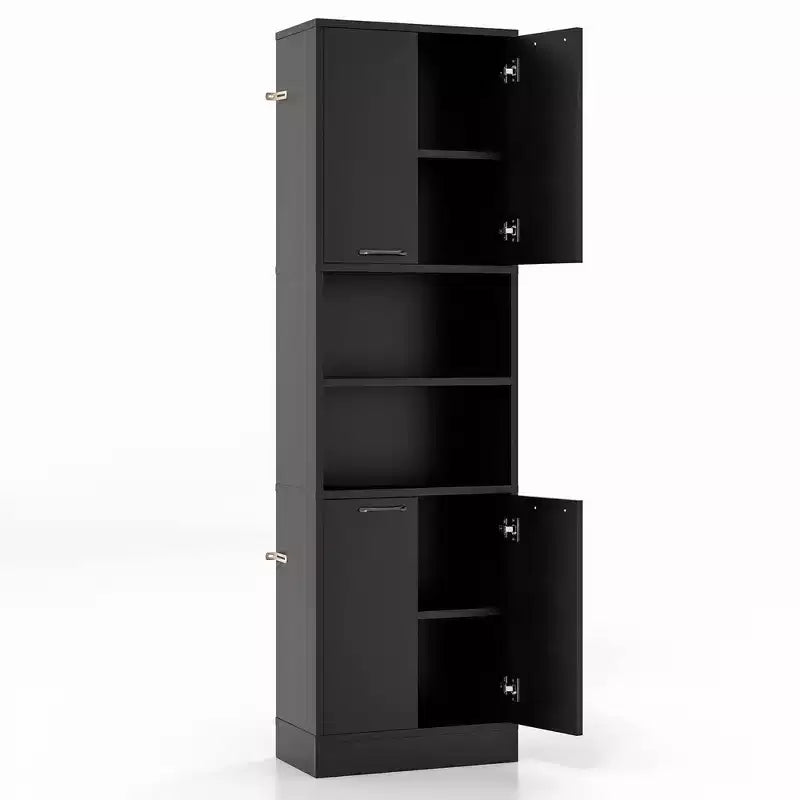 Armadietto da bagno indipendente da 75" con 4 ante e 2 ripiani aperti – Nero / Quercia Bianca / Bianco