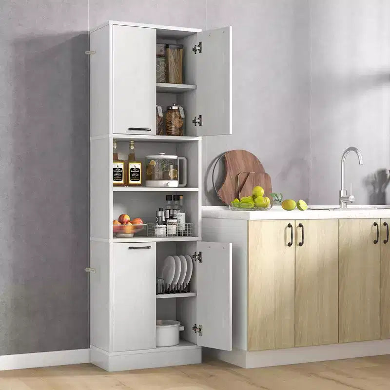 Armadietto da bagno indipendente da 75" con 4 ante e 2 ripiani aperti – Nero / Quercia Bianca / Bianco