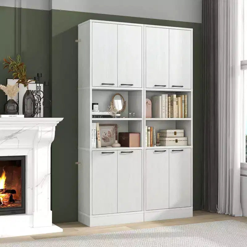Armadietto da bagno indipendente da 75" con 4 ante e 2 ripiani aperti – Nero / Quercia Bianca / Bianco