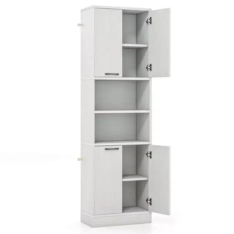 Armadietto da bagno indipendente da 75" con 4 ante e 2 ripiani aperti – Nero / Quercia Bianca / Bianco