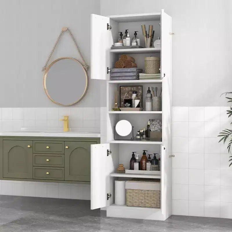 Armadietto da bagno indipendente da 75" con 4 ante e 2 ripiani aperti – Nero / Quercia Bianca / Bianco