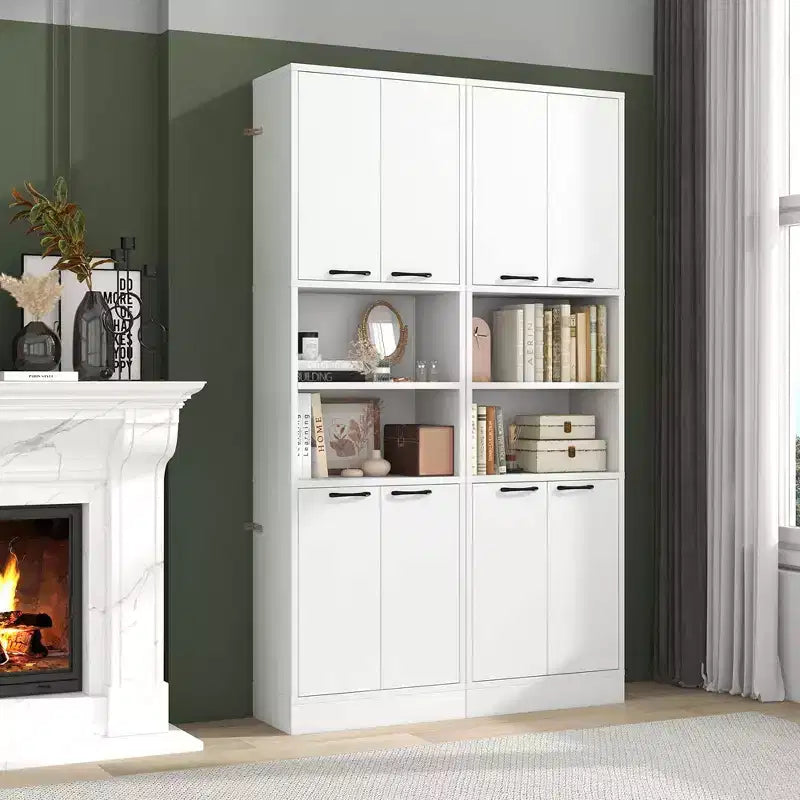 Armadietto da bagno indipendente da 75" con 4 ante e 2 ripiani aperti – Nero / Quercia Bianca / Bianco