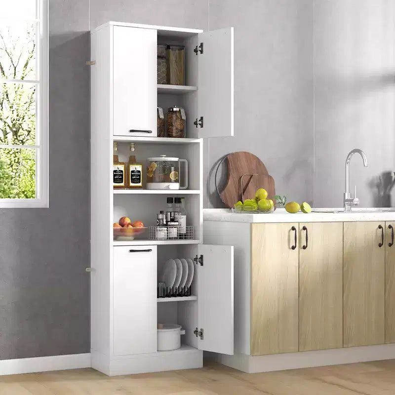 Armadietto da bagno indipendente da 75" con 4 ante e 2 ripiani aperti – Nero / Quercia Bianca / Bianco