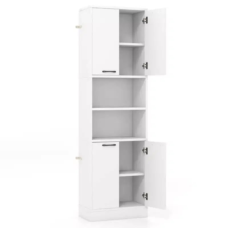 Armadietto da bagno indipendente da 75" con 4 ante e 2 ripiani aperti – Nero / Quercia Bianca / Bianco
