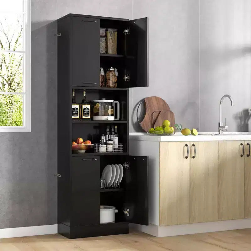 Armadietto da bagno indipendente da 75" con 4 ante e 2 ripiani aperti – Nero / Quercia Bianca / Bianco