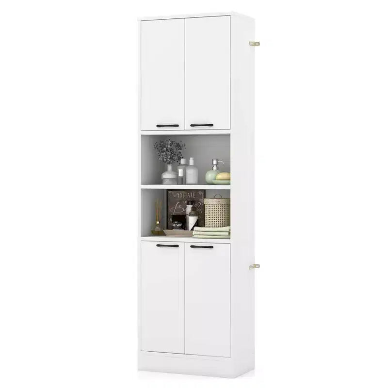 Armadietto da bagno indipendente da 75" con 4 ante e 2 ripiani aperti – Nero / Quercia Bianca / Bianco