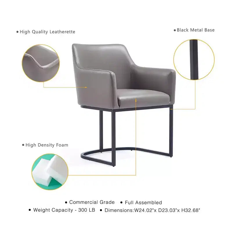 Sedia da pranzo imbottita in similpelle con braccioli, seduta singola – Crema / Grigio / Grigio chiaro