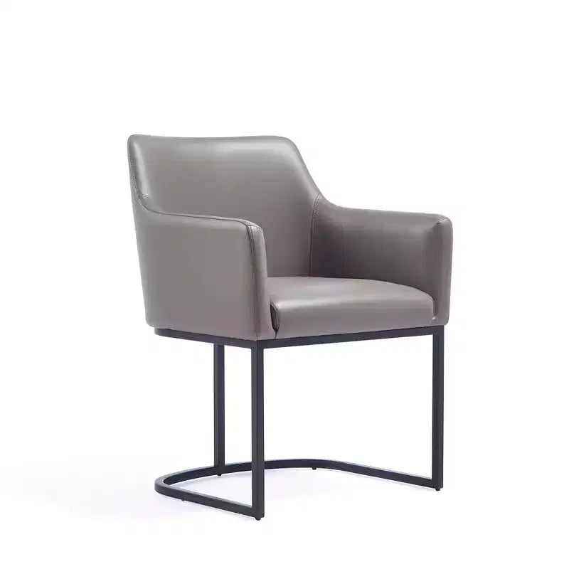 Sedia da pranzo imbottita in similpelle con braccioli, seduta singola – Crema / Grigio / Grigio chiaro