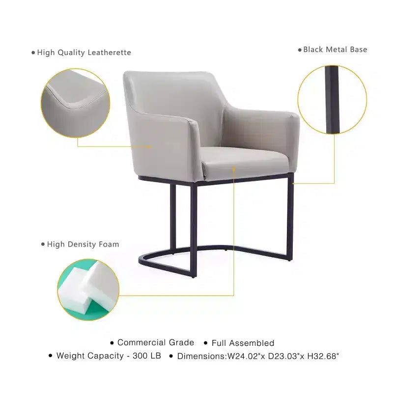 Sedia da pranzo imbottita in similpelle con braccioli, seduta singola – Crema / Grigio / Grigio chiaro