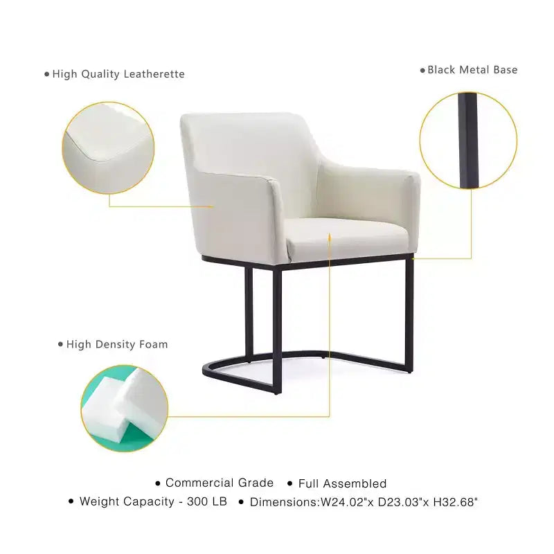 Sedia da pranzo imbottita in similpelle con braccioli, seduta singola – Crema / Grigio / Grigio chiaro