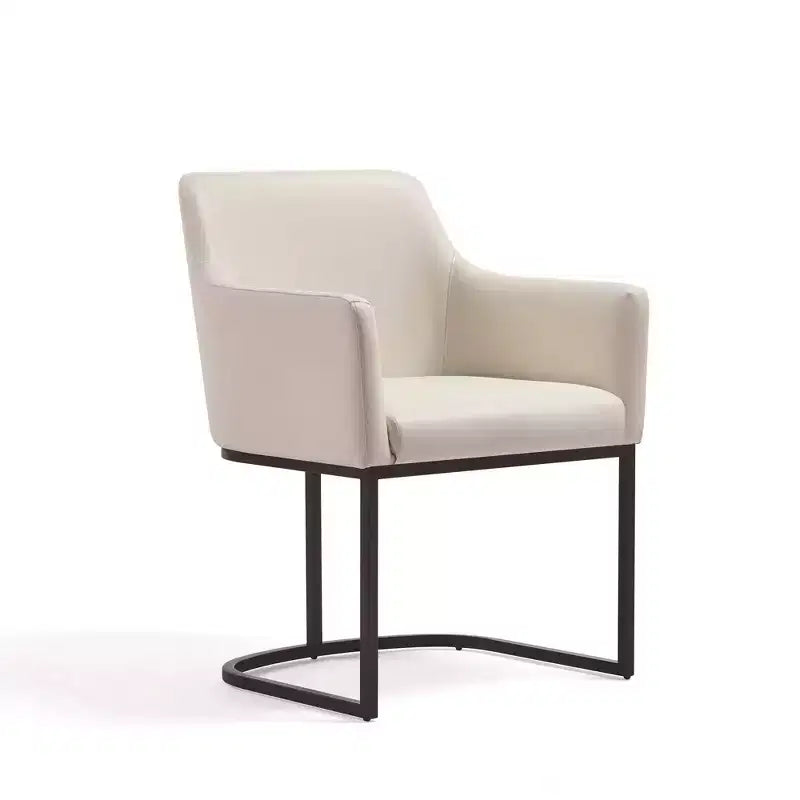 Sedia da pranzo imbottita in similpelle con braccioli, seduta singola – Crema / Grigio / Grigio chiaro