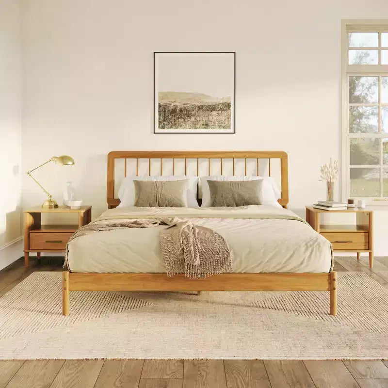 Testata letto a fuso in pino nero/caramello/naturale, King, 2 persone