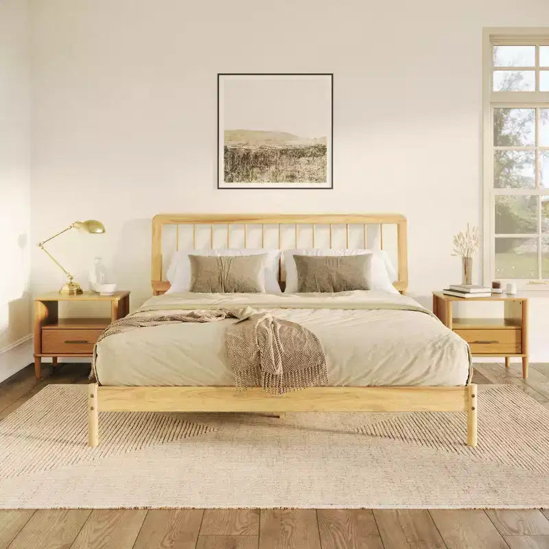 Testata letto a fuso in pino nero/caramello/naturale, King, 2 persone