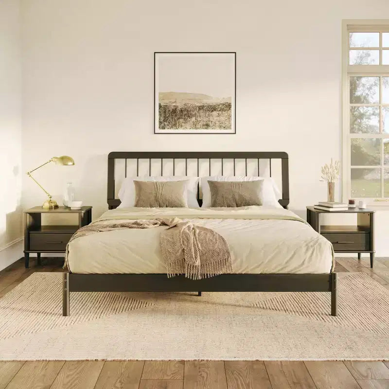Testata letto a fuso in pino nero/caramello/naturale, King, 2 persone